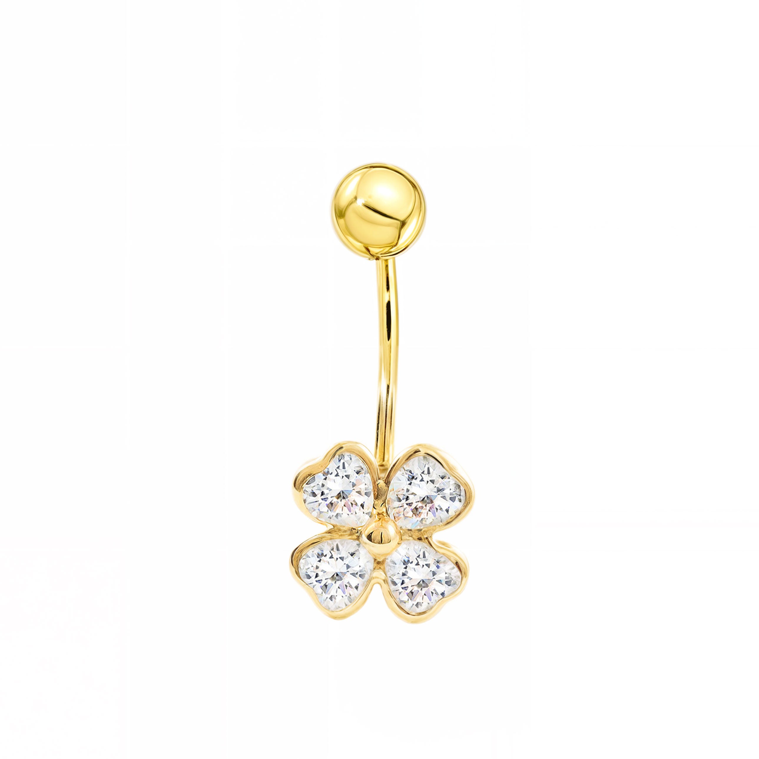 Piercing Nombril Diamant Simulé Plaqué Or 14k - Argent 925, Taille 5mm, Longueur 15mm