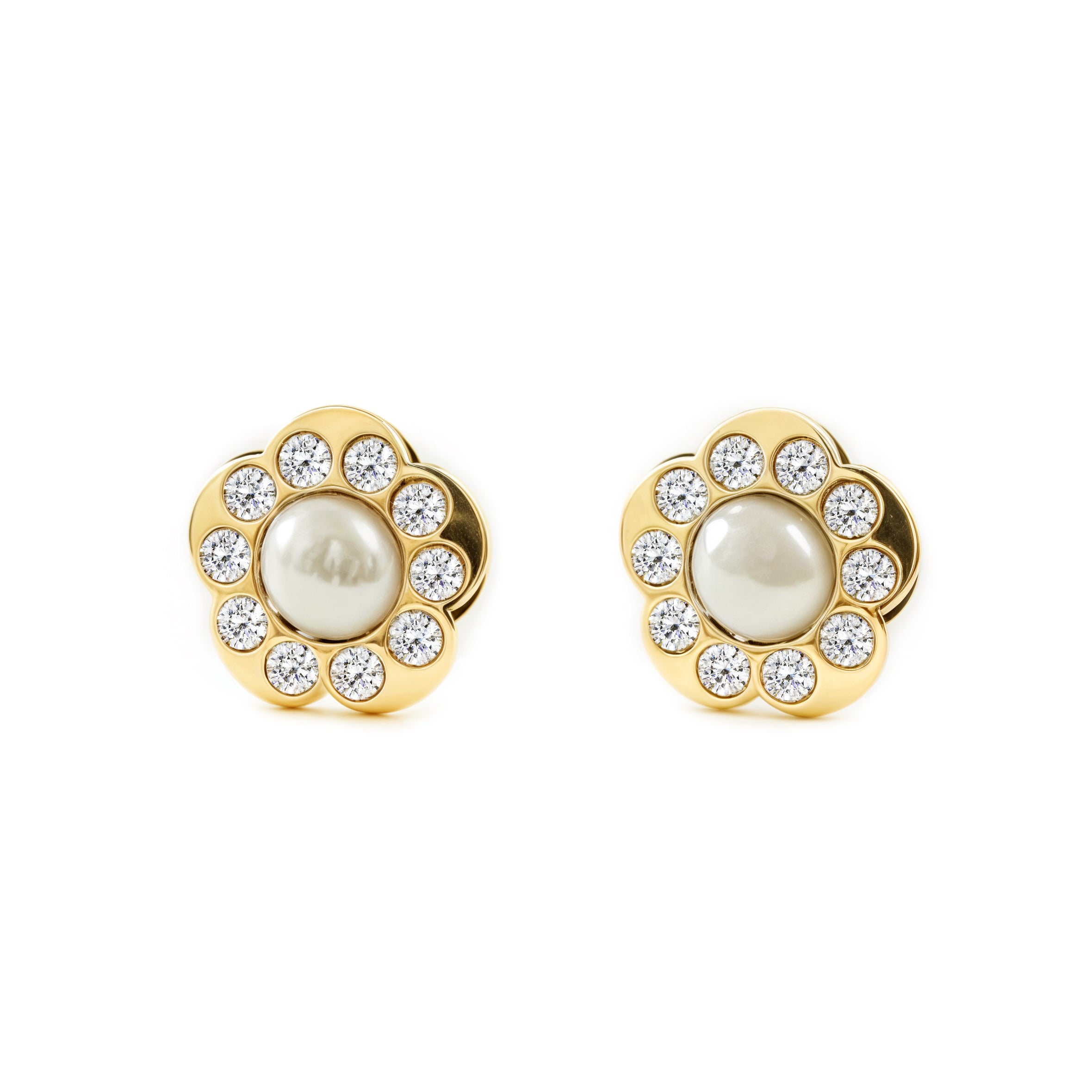 Boucles D'Oreilles Marguerite En Or Jaune 18K Et Zirconium Bleu - Occasion