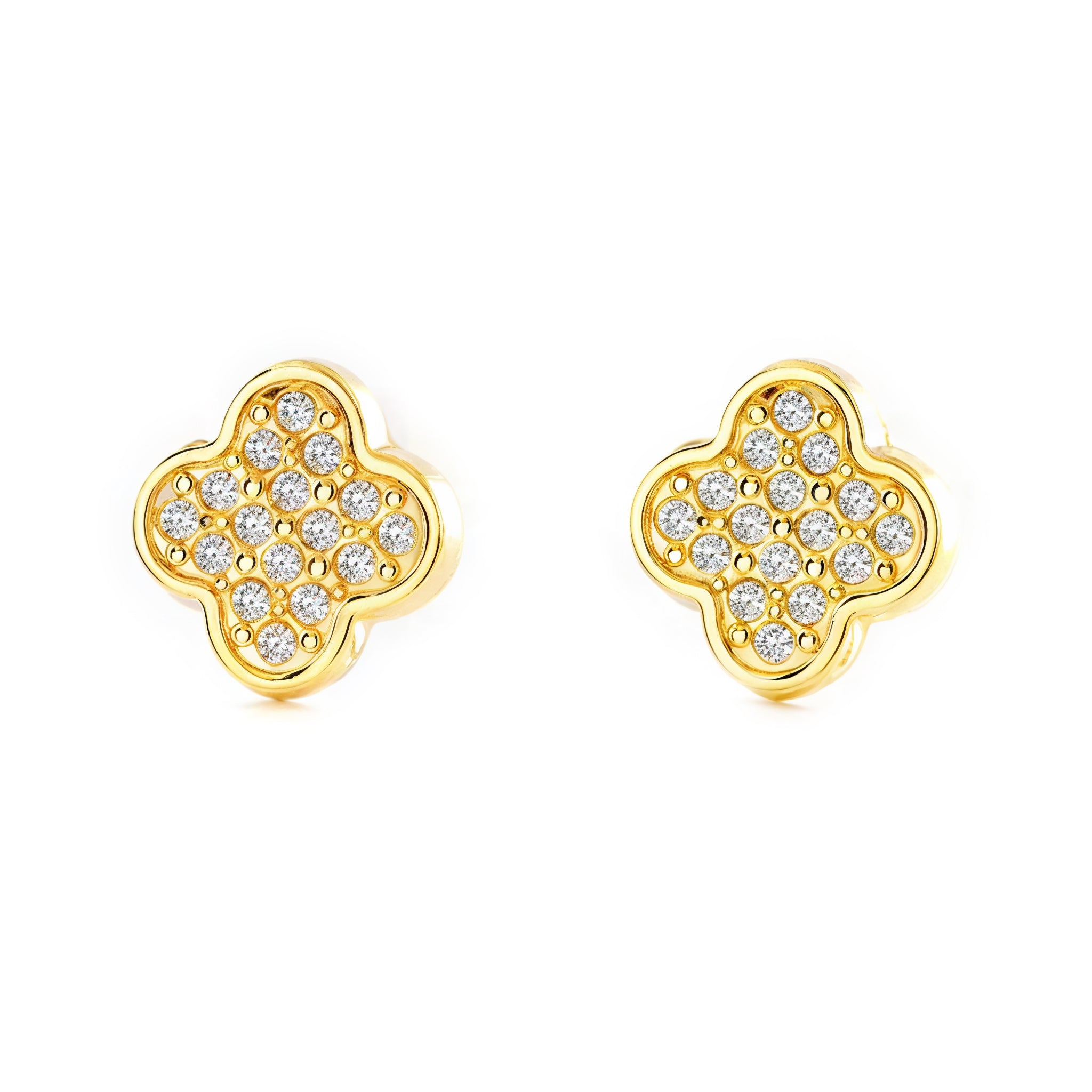 Boucles D'oreilles Enfant Trèfle 4 Feuilles Or 9 Carats - Cadeau Naissance Baptême - Coffret Certifié