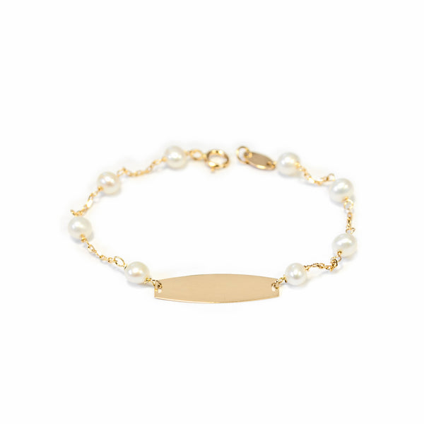 Bracelet Fille Enfant Or Jaune 18 Carats Personnalise Esclave perle 3,5 mm Brillant 13 cm