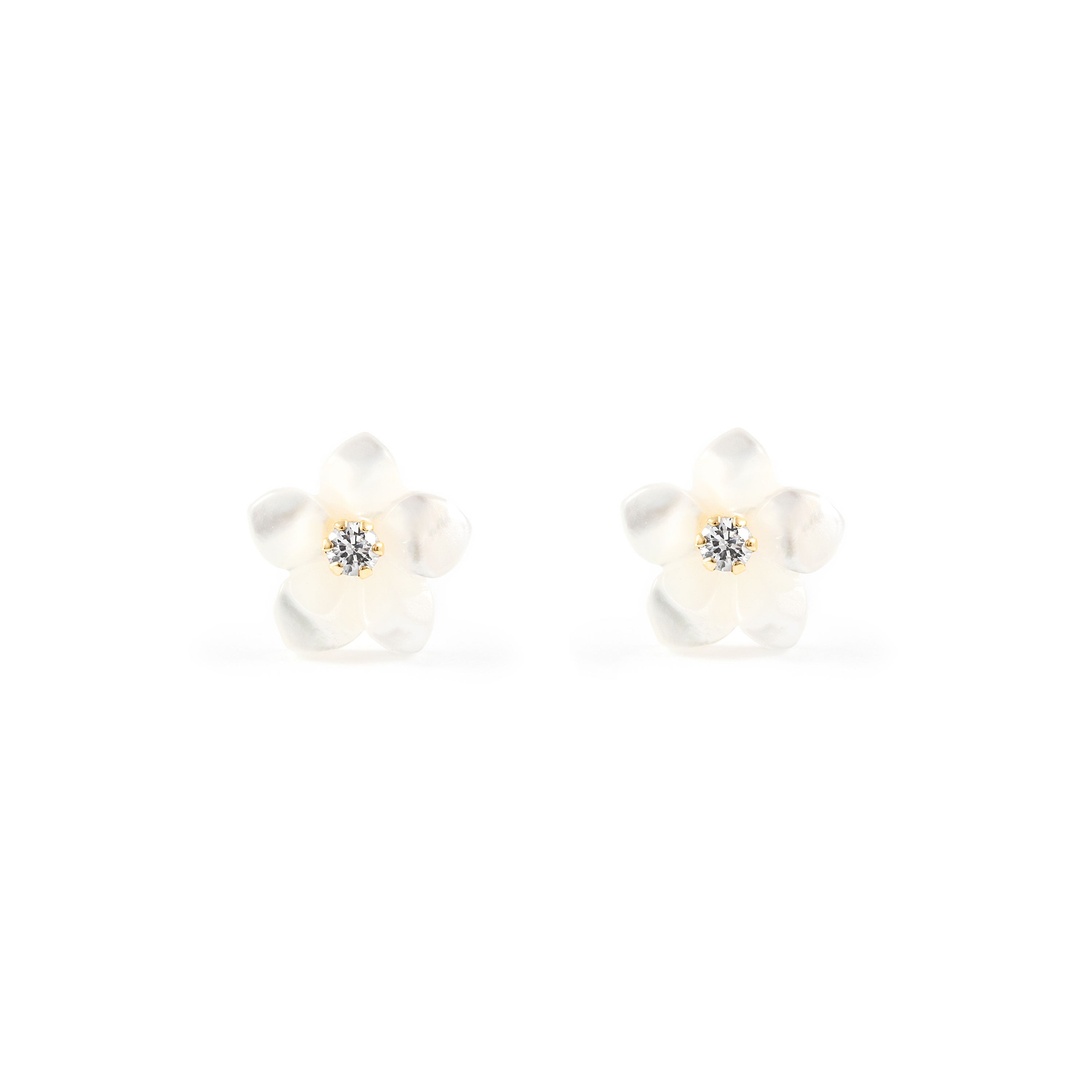 Boucles D'Oreilles Fleur En Or 18 Carats - Centre Verre Vert - Style Puces - Occasion