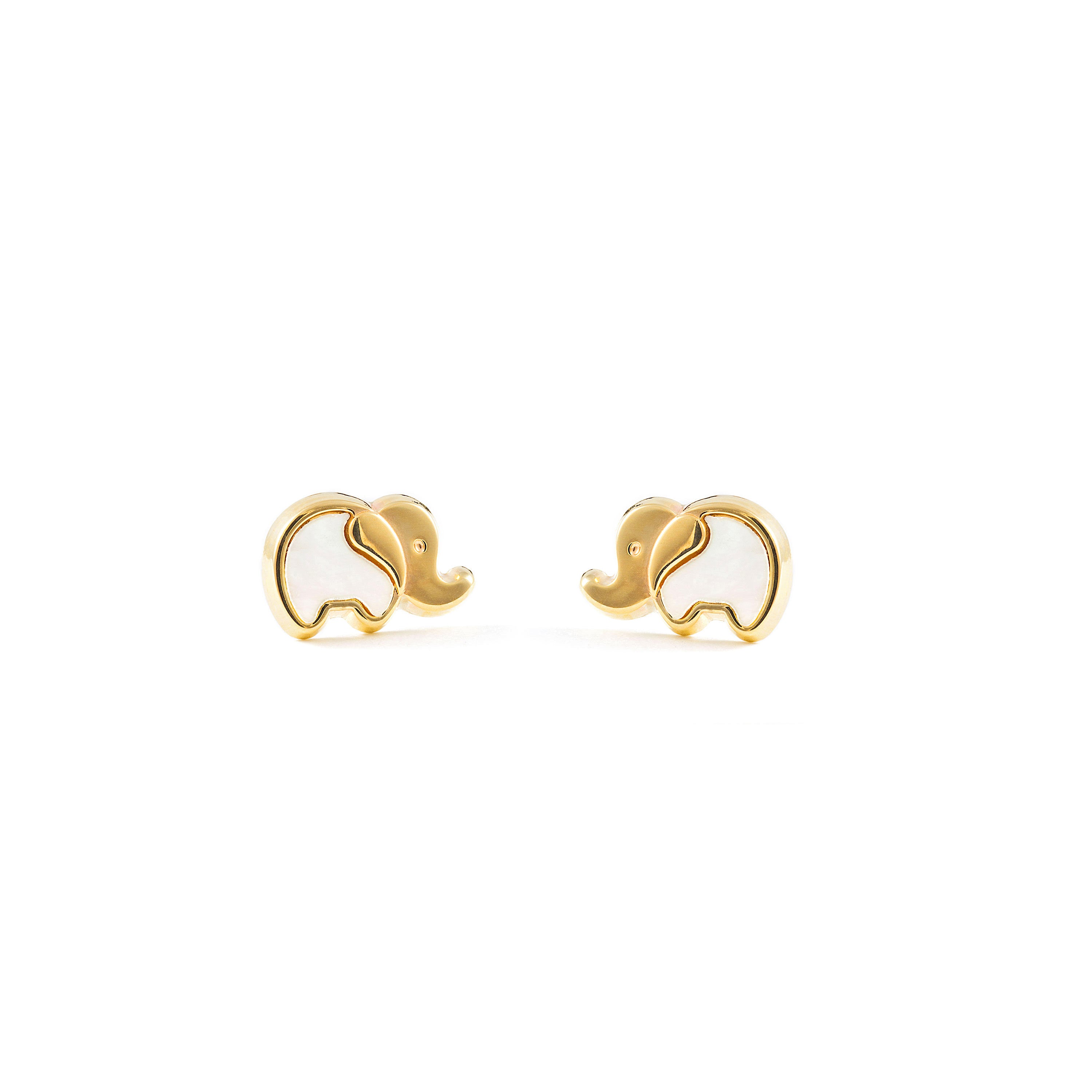 Boucles D'oreilles Bébé Fille Or Jaune 9 Carats - Nacre Forme Tulipe - Certificat De Garantie, Coffret