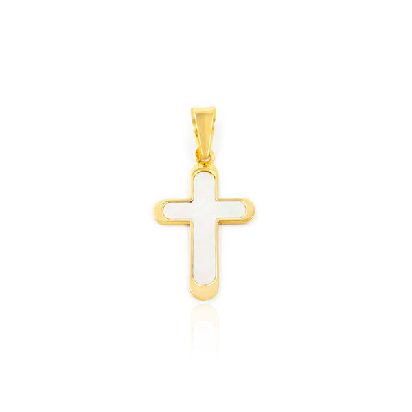 Croix religieuse pendentif Nacre 18x12 mm Or Jaune 18 Carats brillant