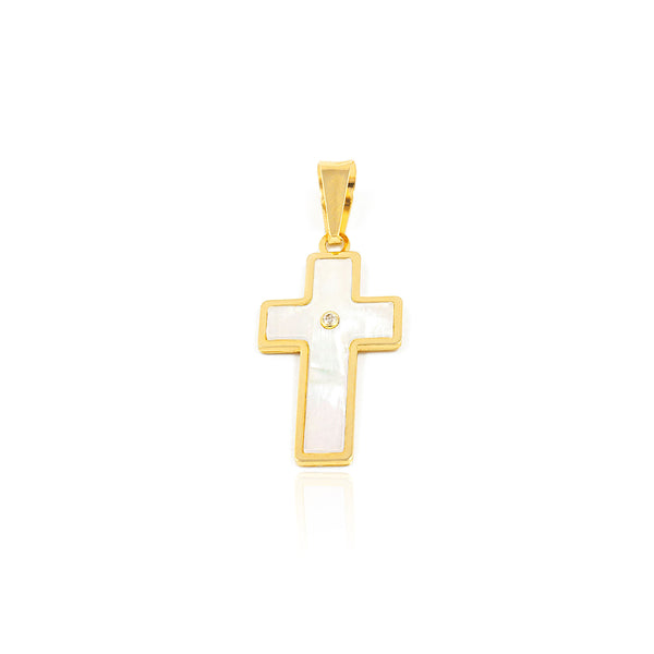 Croix religieuse pendentif Nacre 18x12 mm Or Jaune 18 Carats brillant