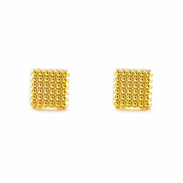 Pendientes Niña Mujer oro Amarillo 9K Cuadrado Brillo