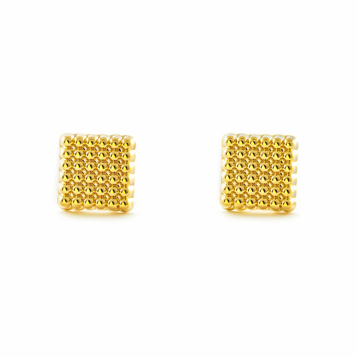 Pendientes Niña Mujer oro Amarillo 9K Cuadrado Brillo