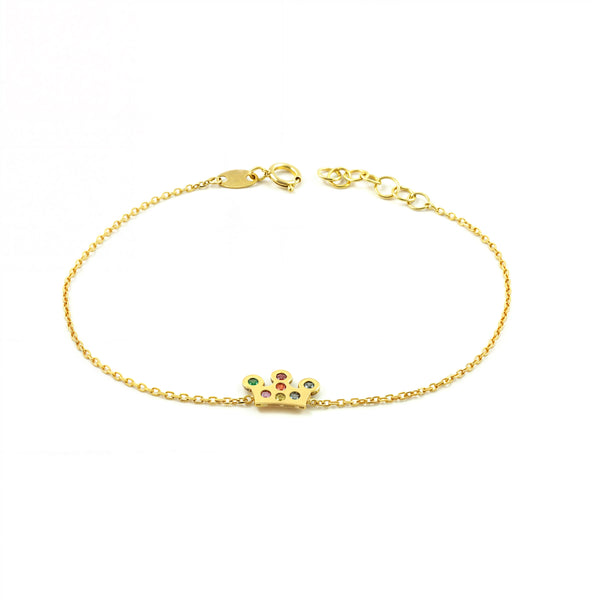 Bracelet Femme Or Jaune 9 Carats Couronne Zirconia Couleur Brillant 16 cm