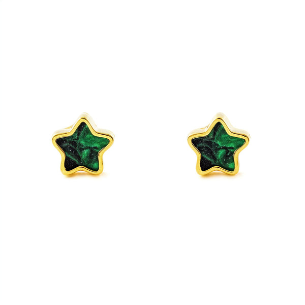 Boucles d'Oreilles Étoile Malachite Or Jaune 9 Carats Brillant