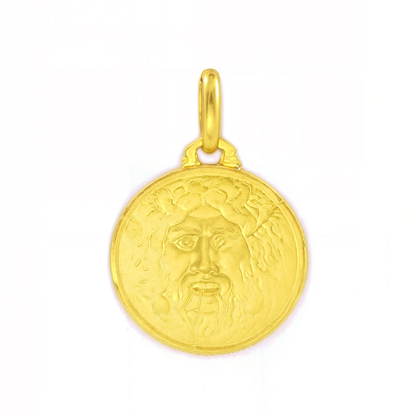 Médaille Femme Enfant Or Jaune 18 Carats Ronde Bouche de la Vérité 12 mm Mate et Brillant
