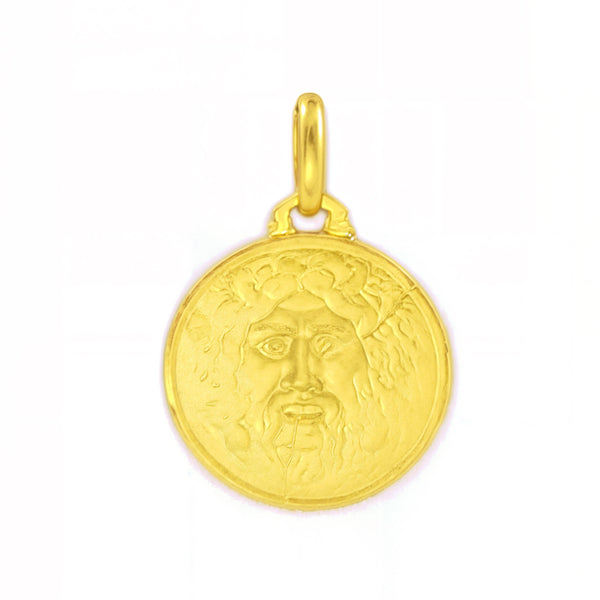 Médaille Femme Enfant Or Jaune 9 Carats Ronde Bouche de la Vérité 12 mm Mate et Brillant