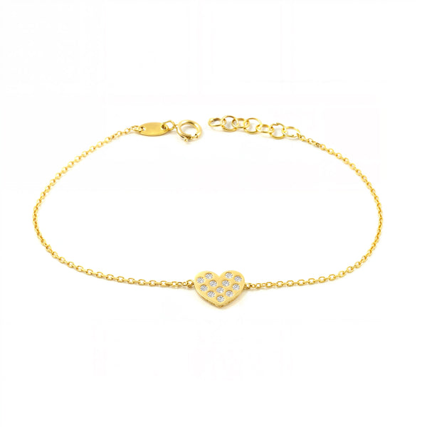 Bracelet Femme Or Jaune 9 Carats Coeur Zirconium Brillant 16 cm