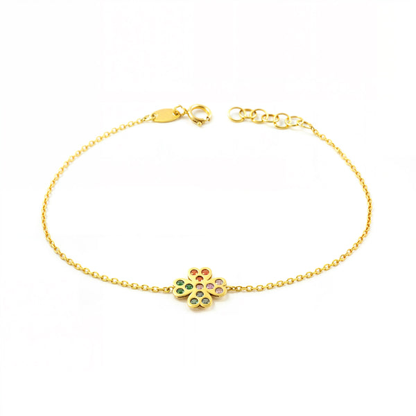 Bracelet Femme Or Jaune 9 Carats Trèfle Zirconia Couleur Brillant 17 cm