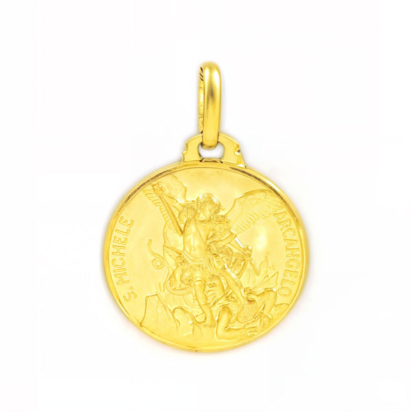 Médaille Fille Femme Or Jaune 18K Ronde San Miguel 16 mm Mate et Brillant