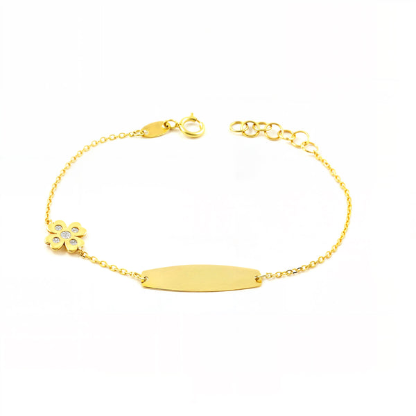 Bracelet Enfant Or Jaune 9K Trèfle Zirconium Brillant 14 cm