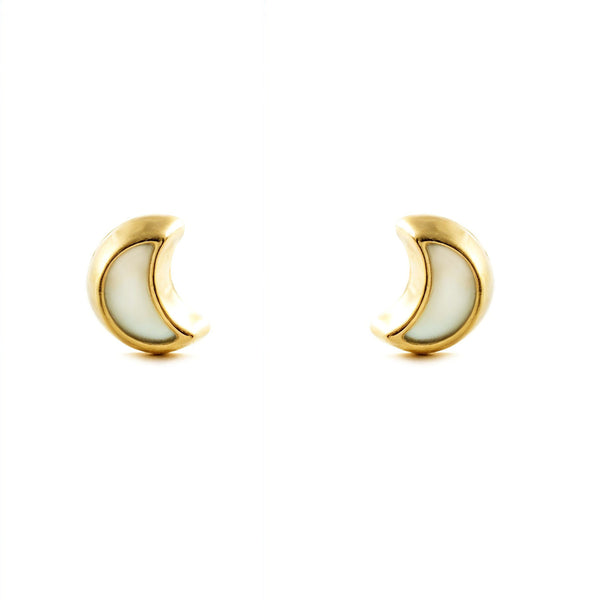 Boucles d'Oreilles Or Jaune 9 Carats Nacre Lune Brillant