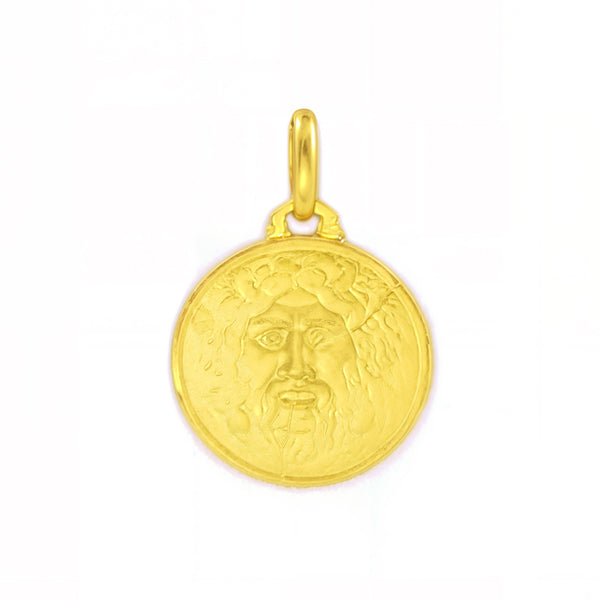 Médaille Femme Enfant Or Jaune 18 Carats Ronde Bouche de la Vérité 14 mm Mate et Brillant