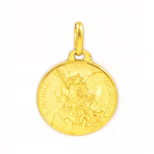 Médaille Fille Femme Or Jaune 18 Carats Ronde San Miguel 10 mm Mate et Brillant