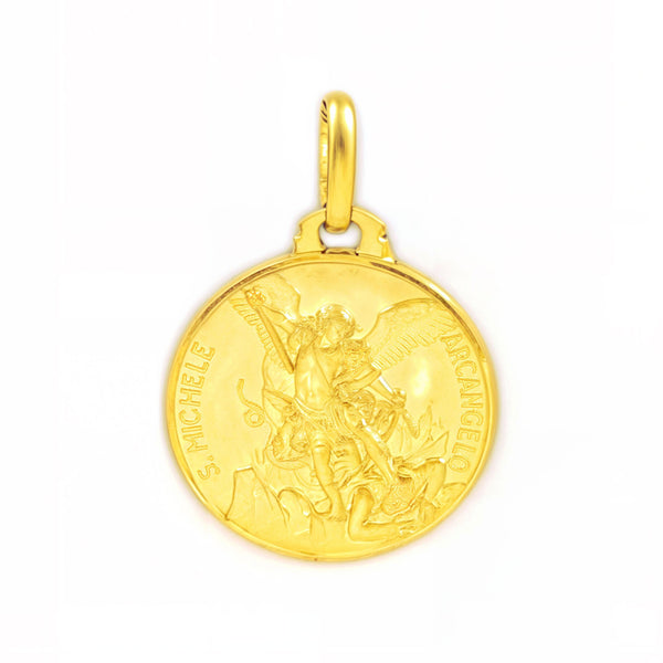 Médaille Fille Femme Or Jaune 9 Carats Ronde San Miguel 10 mm Mate et Brillant