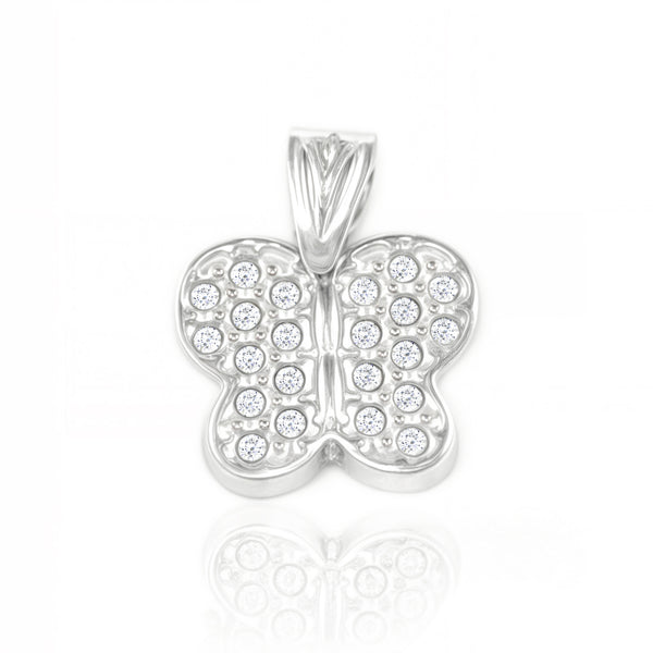 Pendentif Papillon Zircone Or Blanc 9 Carats brillant