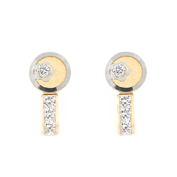 Boucles d'Oreilles Fille Enfant Ronde Zircone Or Bicolore 18 Carats