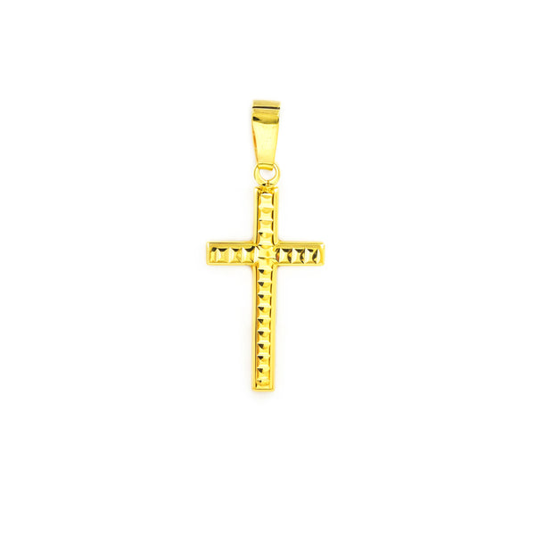 Croix Or Jaune 18 Carats Rectangulaire Brillant et Sculpté 17 x 10 mm