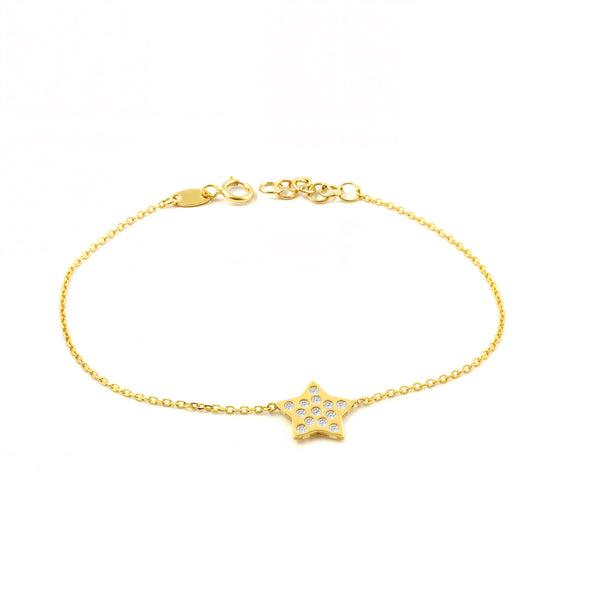 Bracelet Femme Or Jaune 9 Carats Étoile Zirconia Brillant 17 cm