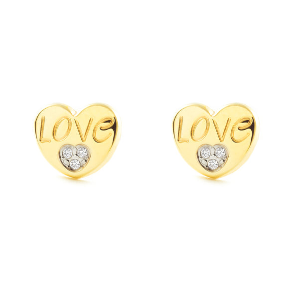 Boucles d'Oreilles Femme Enfant Coeur Zircone Brillant Or Bicolore 9 Carats