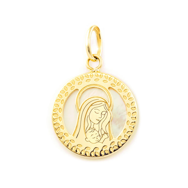 Pendentif Vierge Fille Nacre Or Jaune 9 Carats brillant