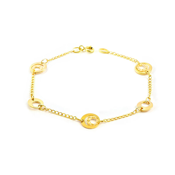 Bracelet Femme Or Jaune 18 Carats Rond Brillant et Texturé 18 cm