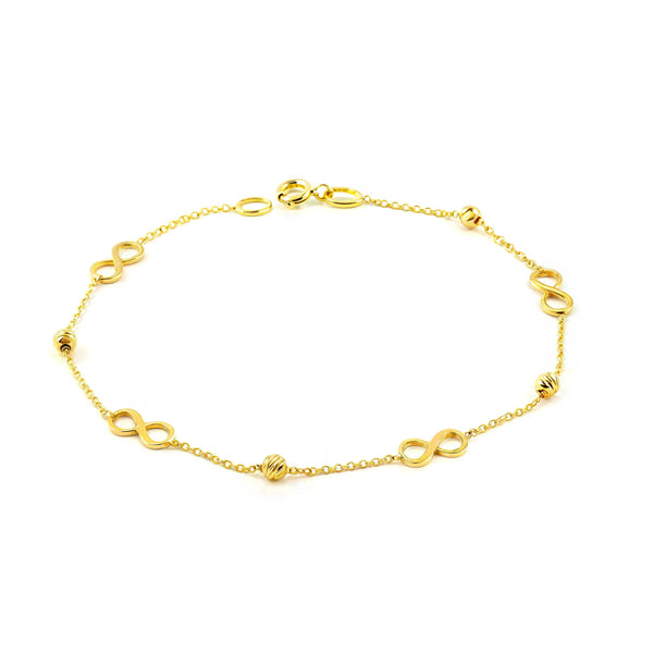 Bracelet Femme Or Jaune 18 Carats Infinité Brillant et Texture 18 cm