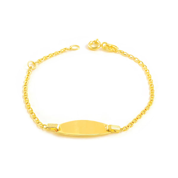 Bracelet Enfant Or Jaune 18 Carats Personnalisé Esclave Ancre Brillant 14 cm