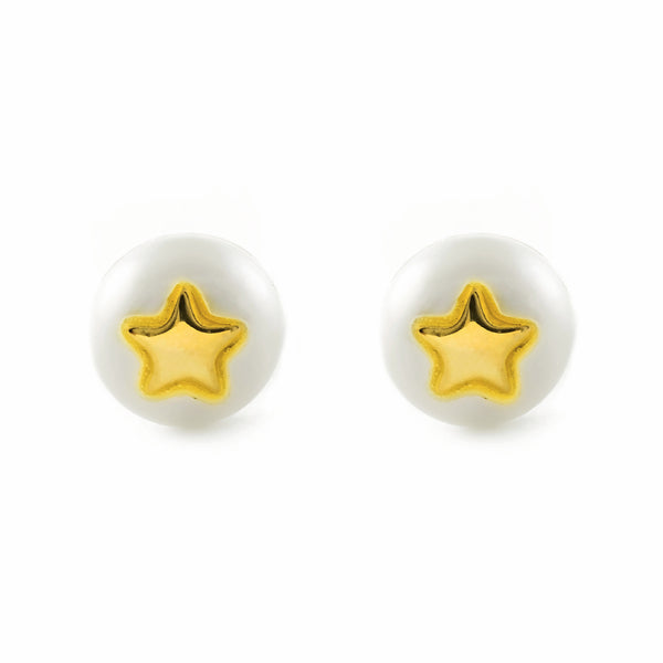Pendientes Niña oro Amarillo 9K Estrella Perla Natural Botón Brillo