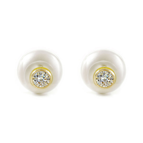 Pendientes Niña oro Amarillo 9K Redondo Perla Natural Botón Brillo