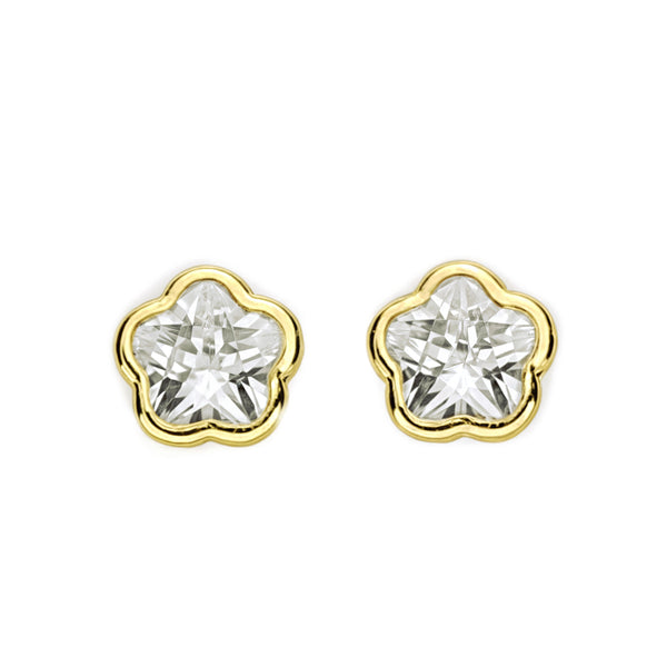 Boucles d'Oreilles Enfant Fleur Zircone Or Jaune 9 Carats