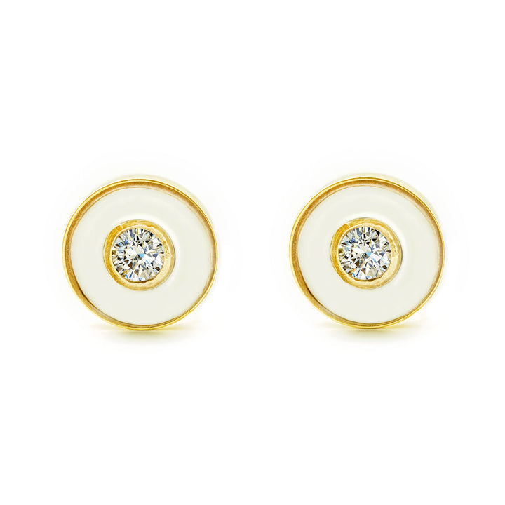 Pendientes Niña oro Amarillo 9K Redondo Nácar Madre Perla Brillo