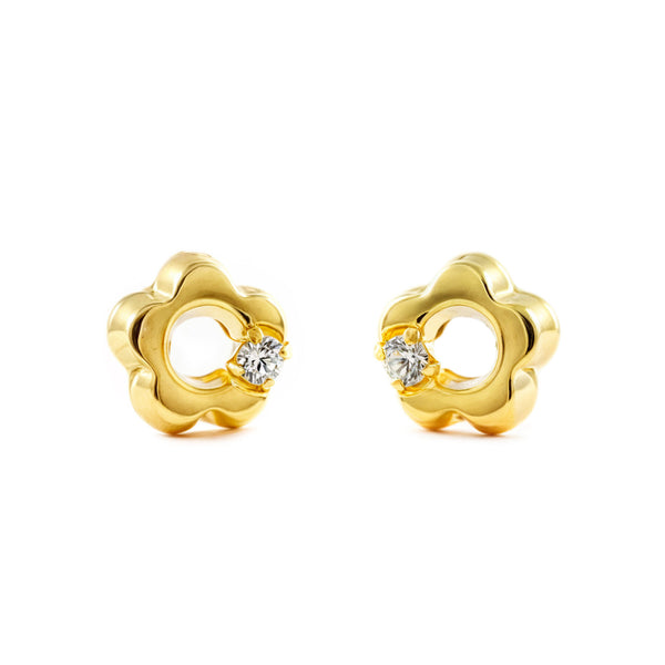 Boucles d'Oreilles Bebe Fille Enfant marguerite fleur Zircone Or Jaune 18 Carats
