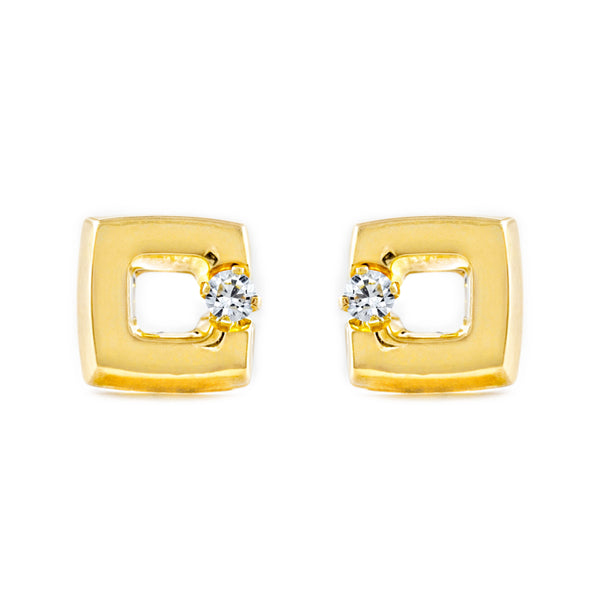 Boucles d'Oreilles Bebe Fille Enfant Carre Zircone Or Jaune 18 Carats
