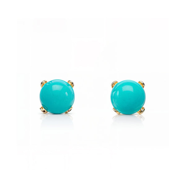 Boucles d'Oreilles Bebe Enfant Turquoise 3 mm Or Jaune 18 Carats