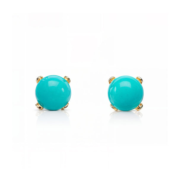 Boucles d'Oreilles Bebe Fille Enfant Turquoise 4 mm Or Jaune 18 Carats