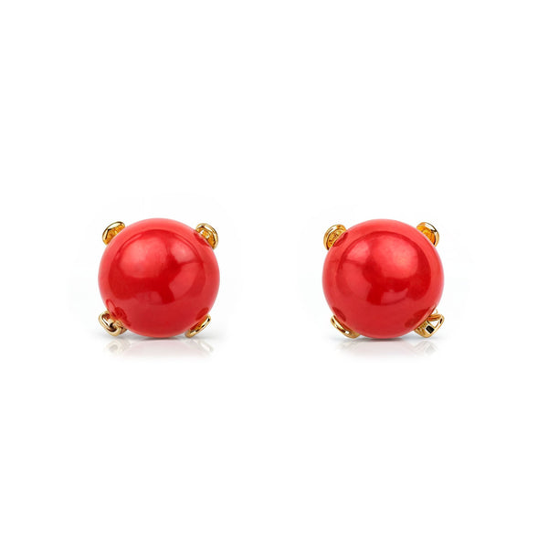 Boucles d'Oreilles Bebe Fille Enfant Corail 4 mm Or Jaune 18 Carats