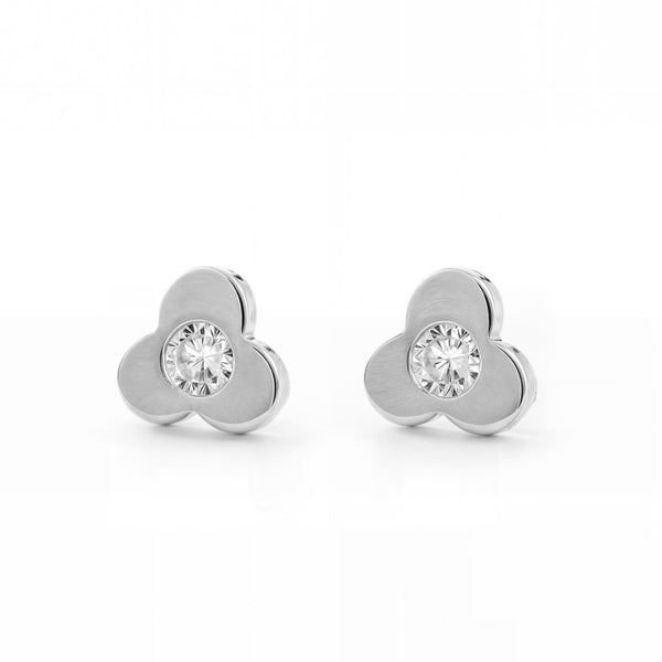Boucles d'Oreilles Bebe Fille Enfant Trèfle Zircone Or Blanc 18 Carats