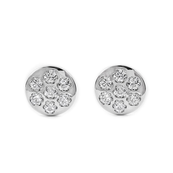 Boucles d'Oreilles Fille Enfant Ronde Zircone Or Blanc 18 Carats
