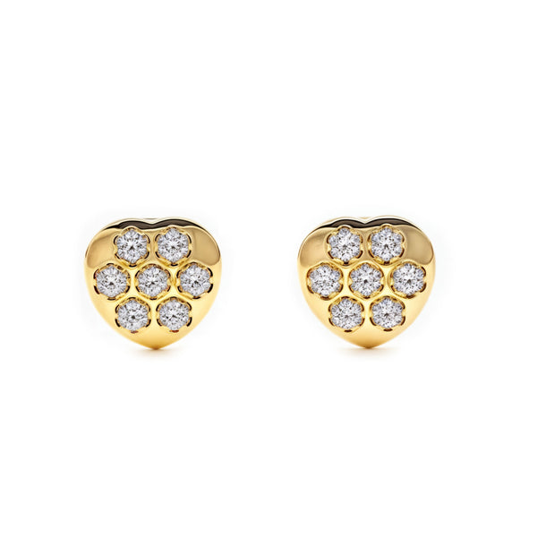 Boucles d'Oreilles Fille Enfant Cœur Zircone Or Jaune 18 Carats