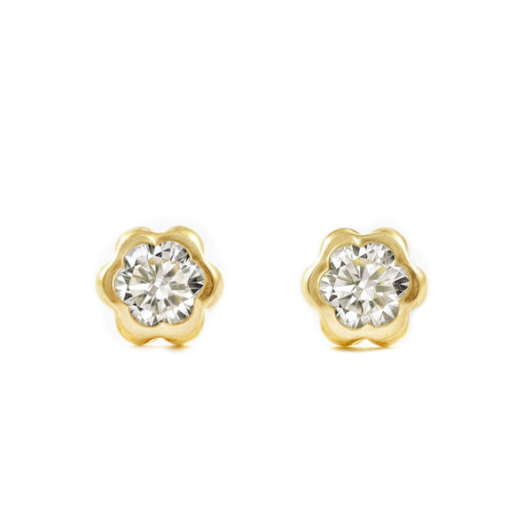 Boucles d'Oreilles Fille Enfant Fleur Zircone 3,75 mm Or Jaune 18 Carats