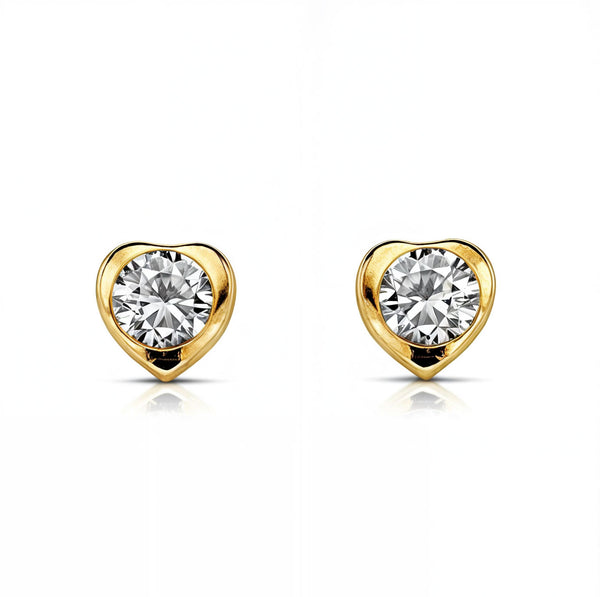 Boucles d'Oreilles Fille Enfant Cœur Zircone 4 mm Or Jaune 18 Carats