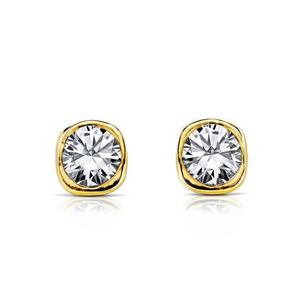 Boucles d'Oreilles Bebe Fille Enfant Carre Zircone 4 mm Or Jaune 18 Carats