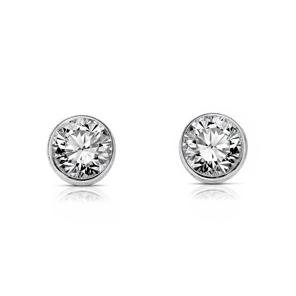 Boucles d'Oreilles Fille Enfant Ronde Zircone 4,75 mm Or Blanc 9 Carats