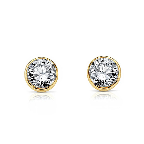 Boucles d'Oreilles Fille Enfant Ronde Zircone 4,75 mm Or Jaune 18 Carats