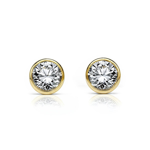 Boucles d'Oreilles Bebe Fille Enfant Ronde Zircone 4 mm Or Jaune 18 Carats