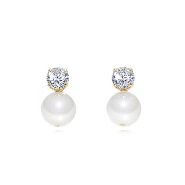 Boucles d'Oreilles Zircone Perle 4,5 mm Or Jaune 18 Carats